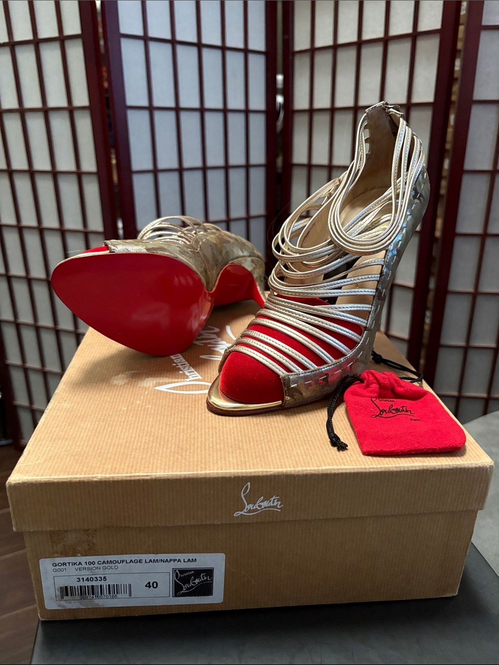 Christian Louboutin Gortika 100 Camouflage Leather Caged Sandals